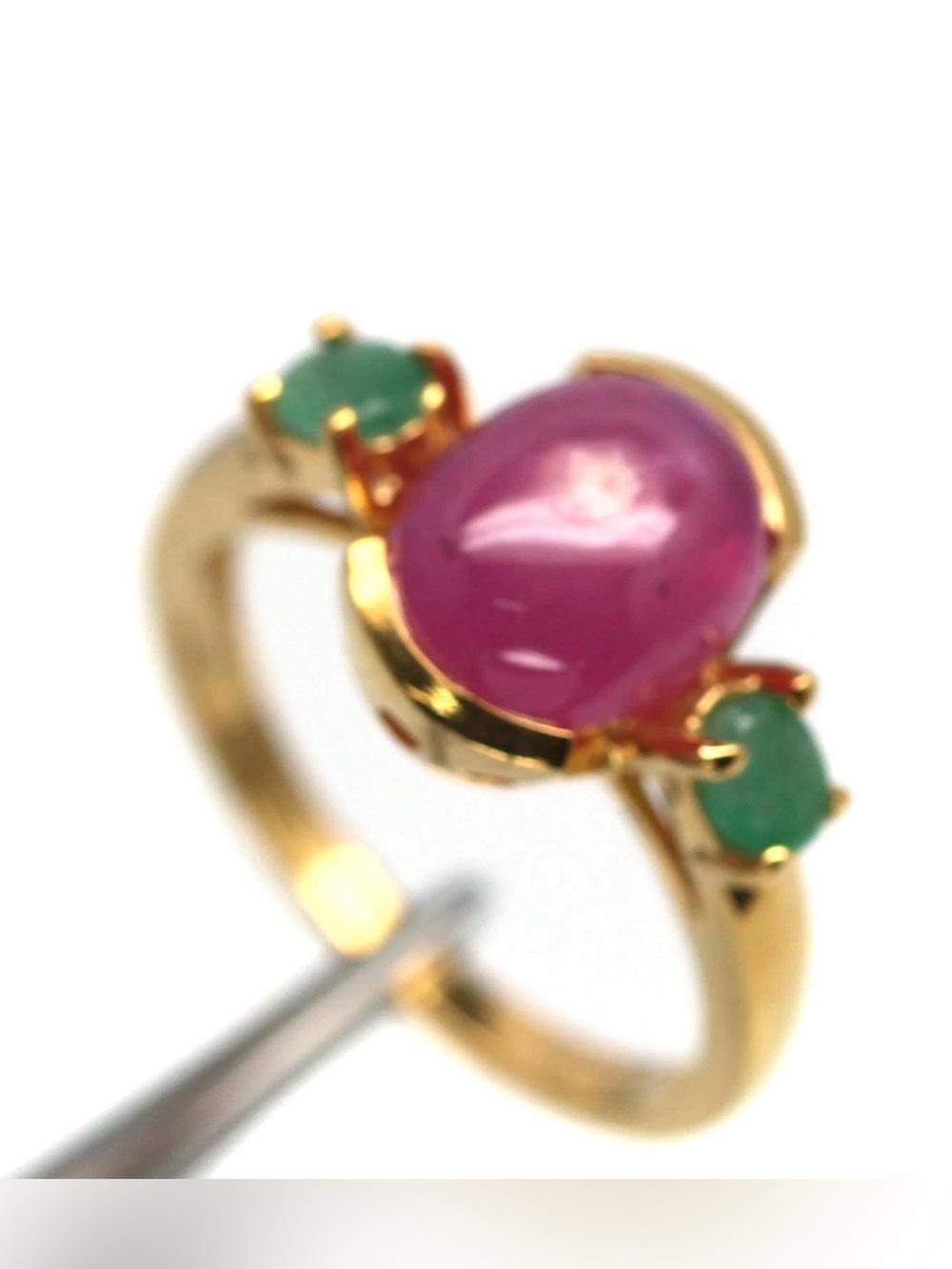 Stunning Natural Ruby & Emerald 18K Yellow Gold Over 925 Sterling Silver Sz 5.75